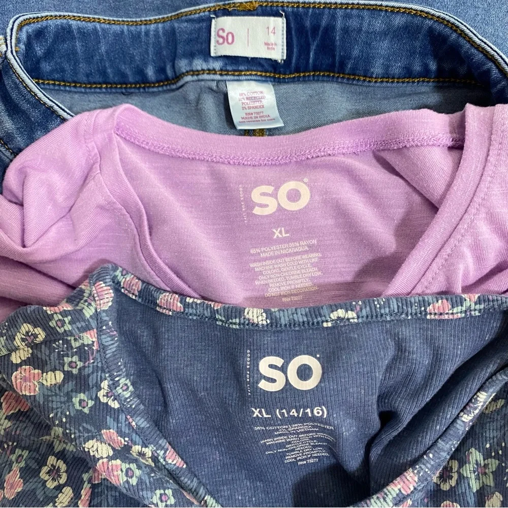 SO Kids Matching Set Jeans T-Shirt Knit Top Purple and Blue Size 14